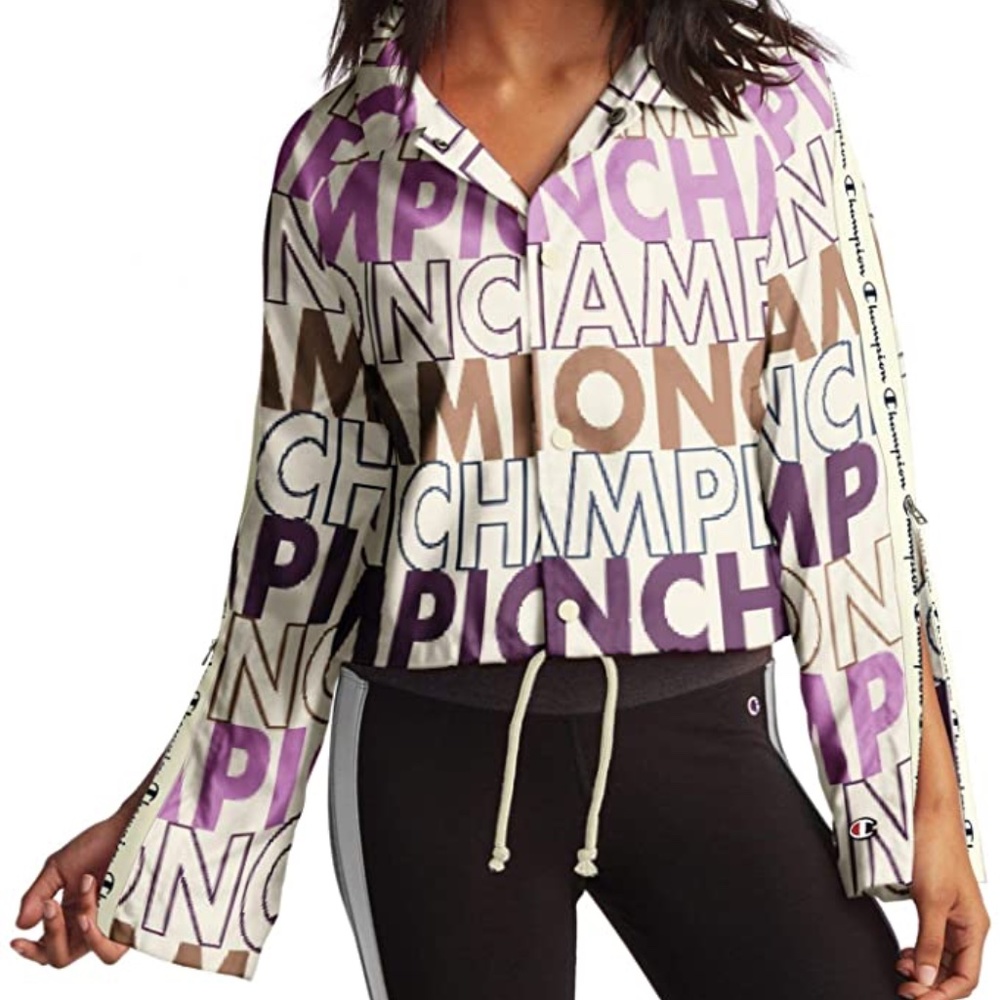 NWT Champion Cropped Coaches Jacket Block Letters